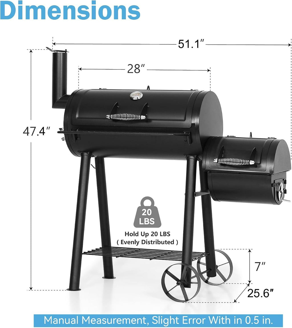 28 Inch 2-in-1 Offset Charcoal Smoker Grill