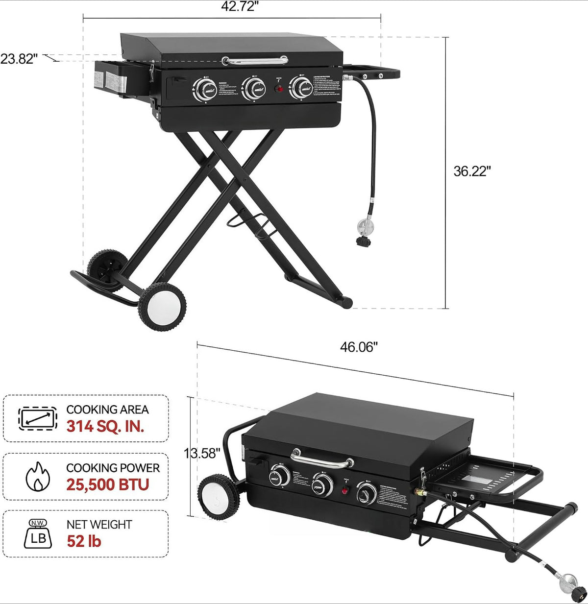 3-Burner Portable Propane Griddle