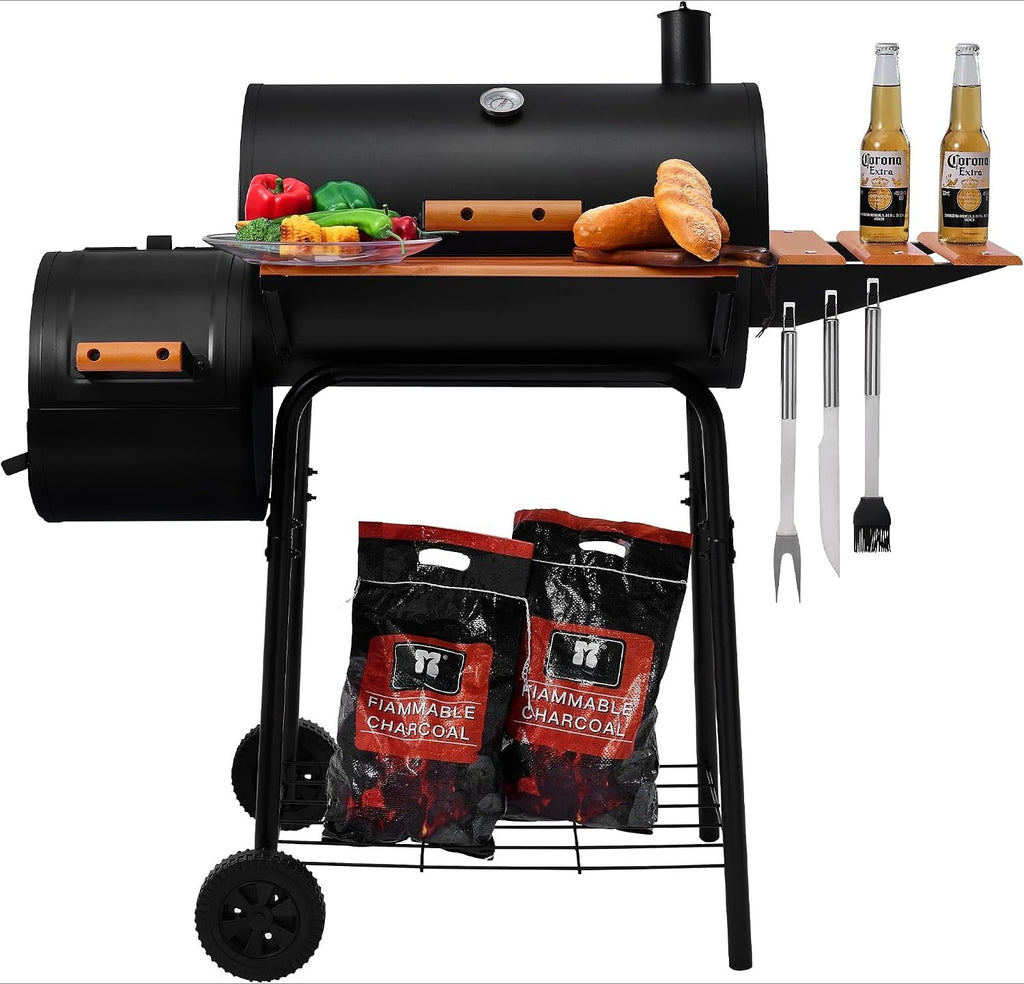 Barrel Offset Charcoal Smoker Grill