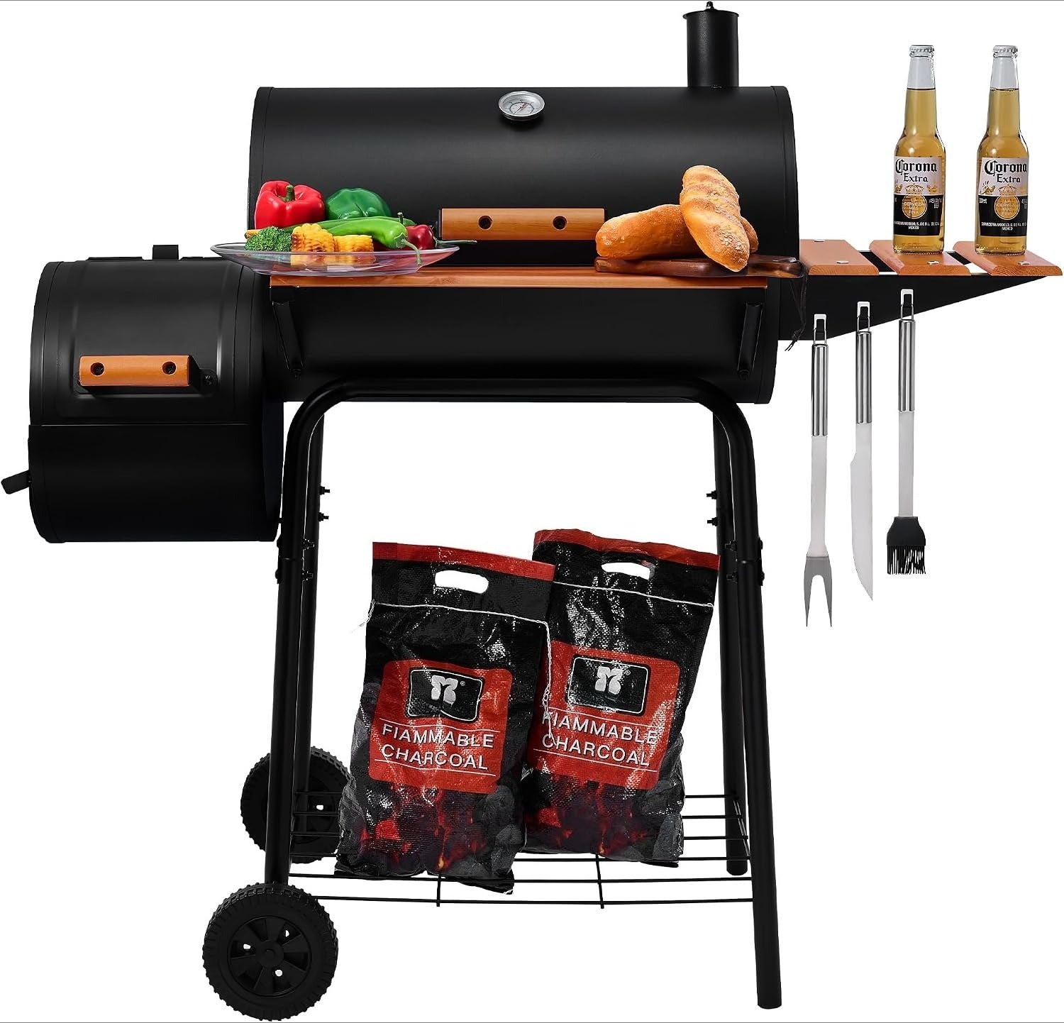Barrel Offset Charcoal Smoker Grill