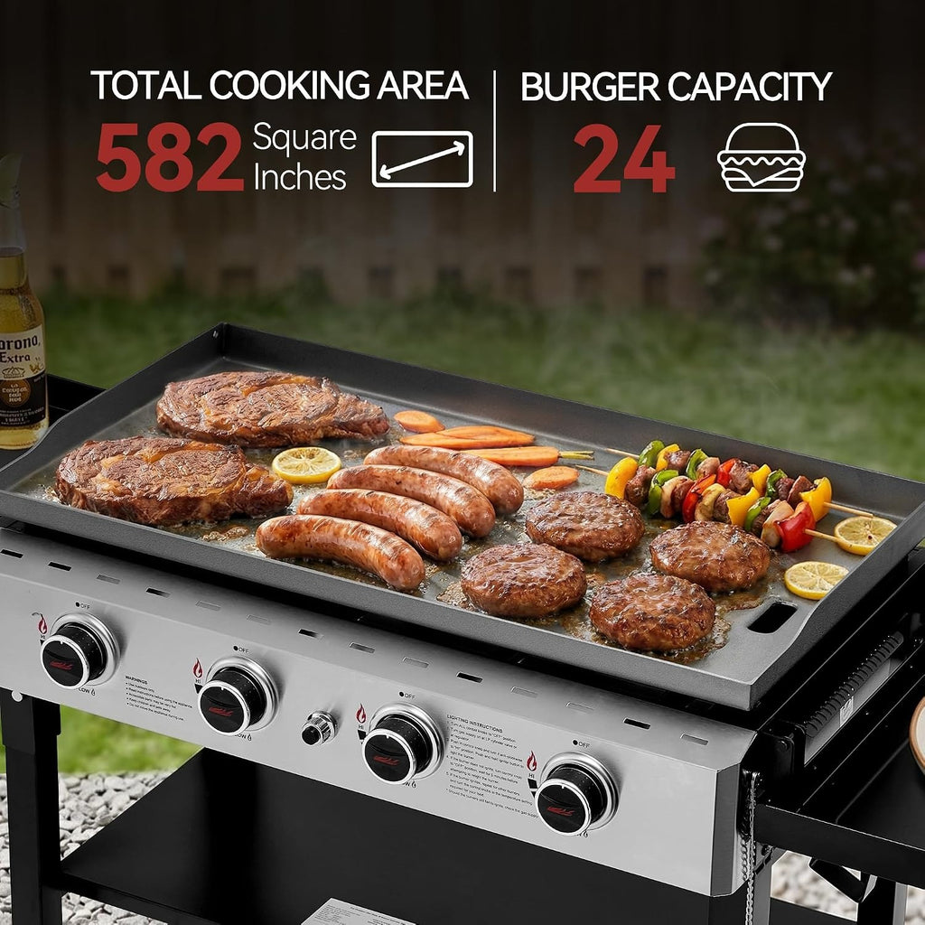4-Burner Wheeled Propane Flat Top Griddle