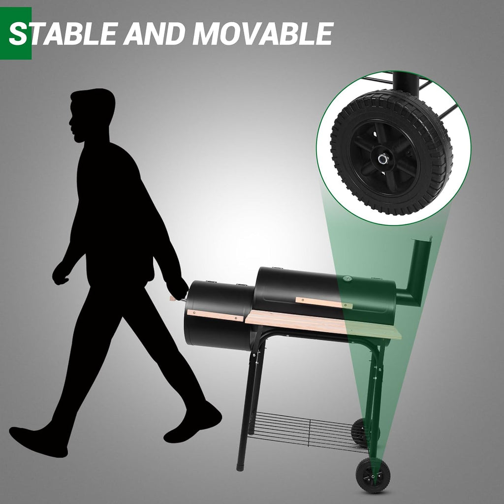 Wheeled Offset Charcoal BBQ Smoker