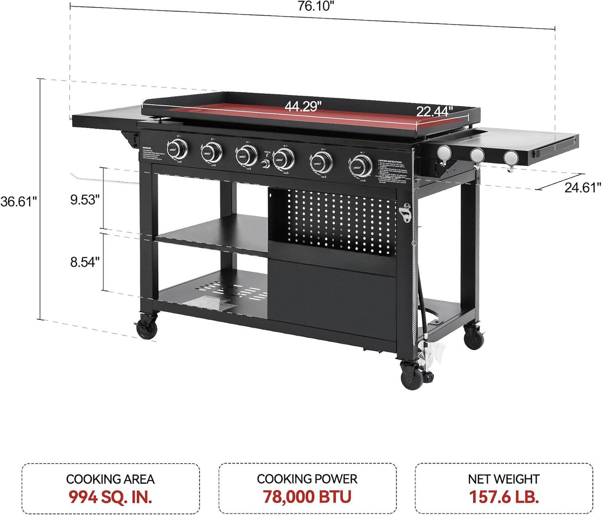6-Burner Outdoor Propane Flat Top Griddle