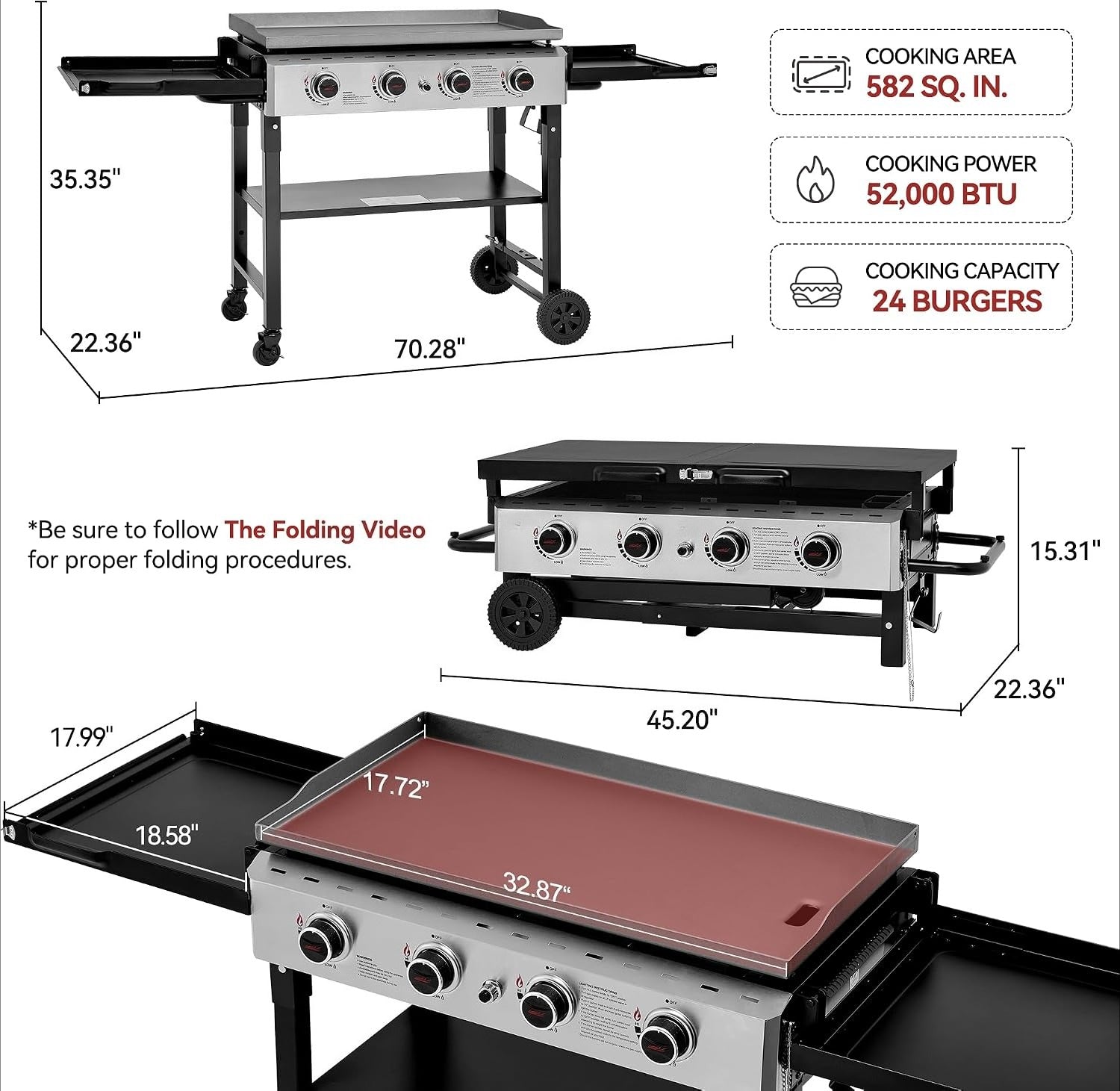 4-Burner Wheeled Propane Flat Top Griddle