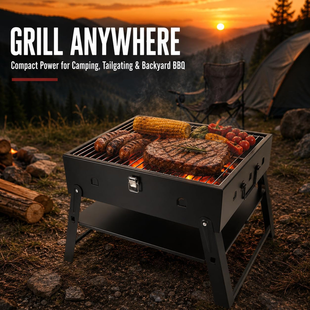Portable Foldable Tabletop Charcoal Grill
