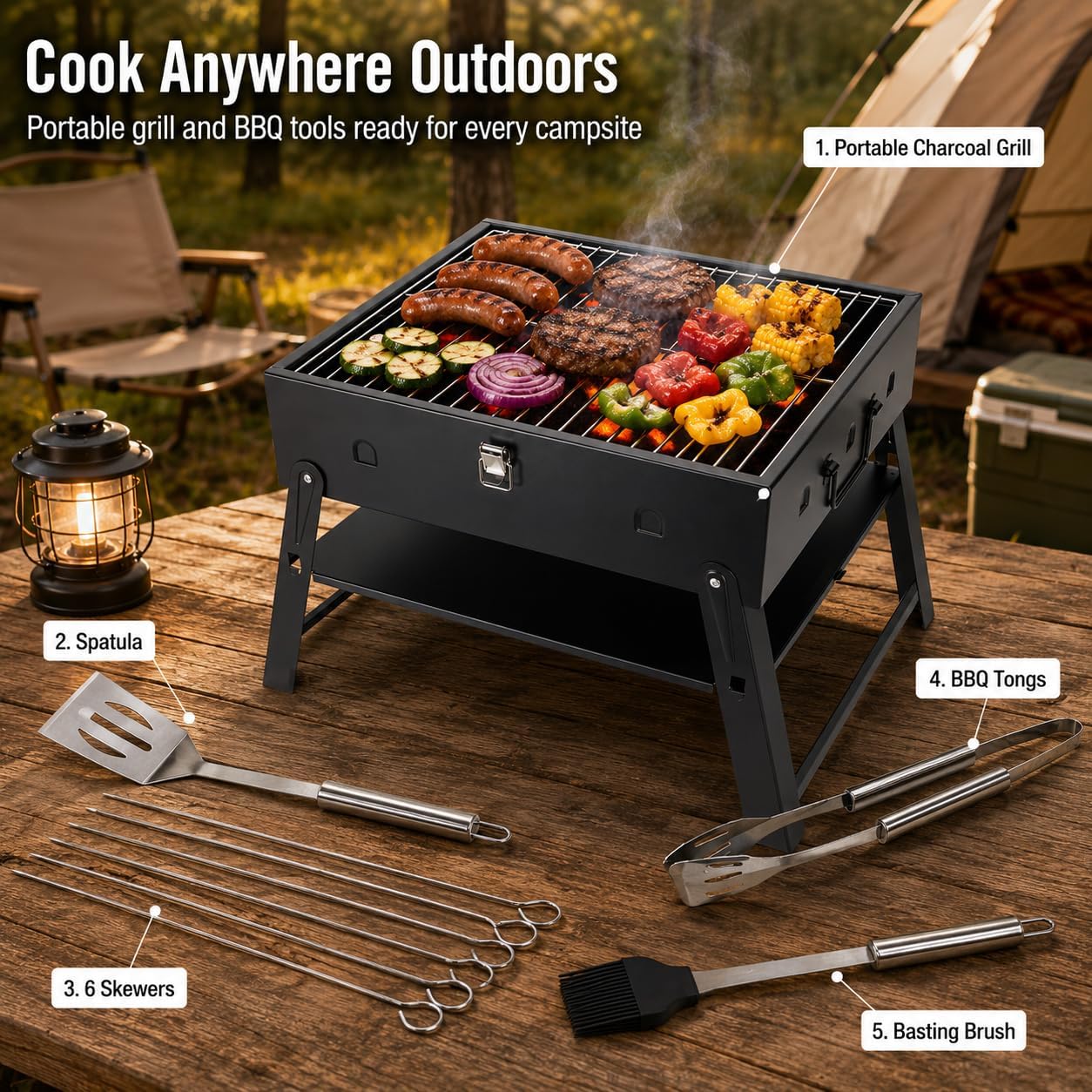 Portable Foldable Tabletop Charcoal Grill