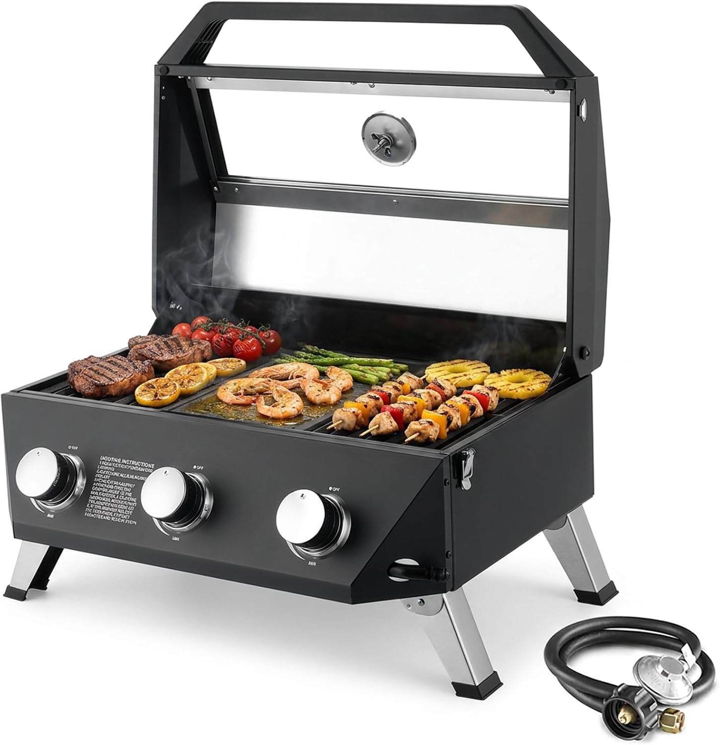 Compact 3-Burner Propane Gas Grill Griddle Combo