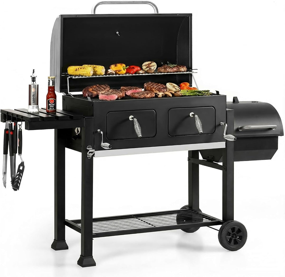 Large Offset Charcoal BBQ Smoker Grill