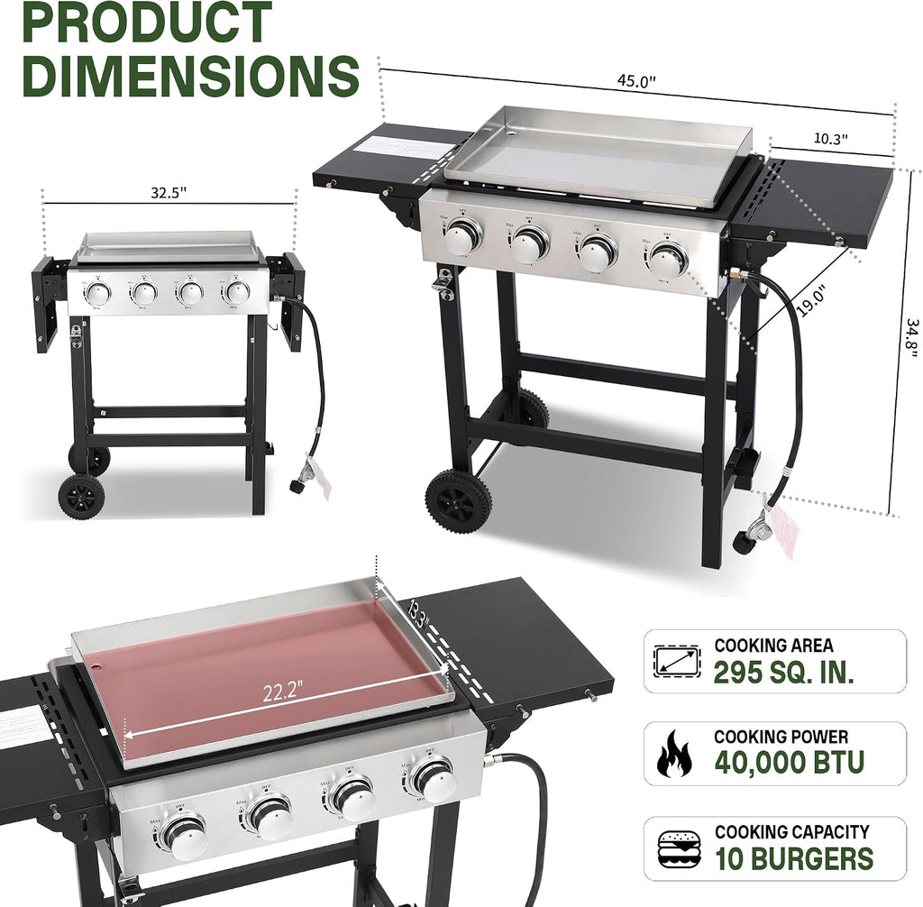 4-Burner Outdoor Propane Flat Top Grill