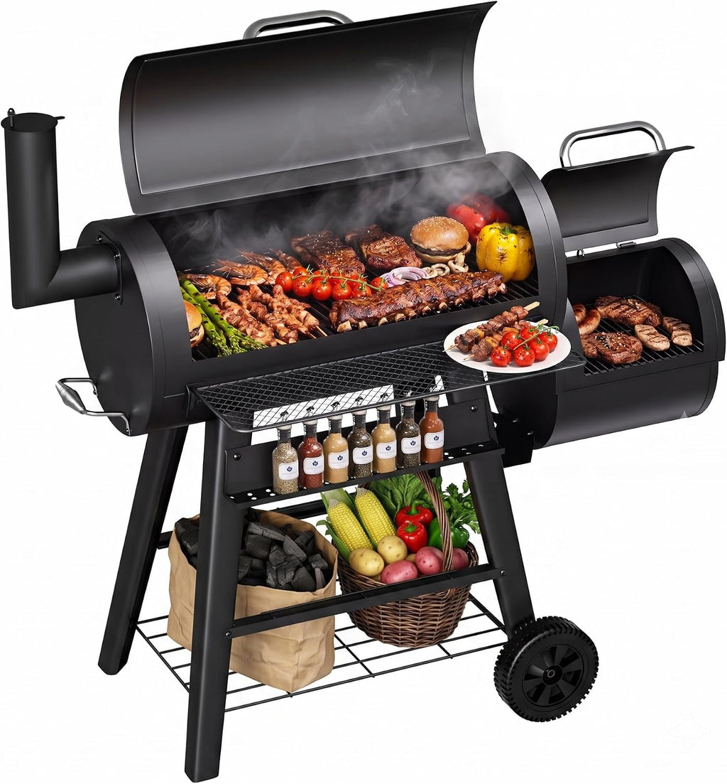 Offset Charcoal Grill Smoker Combo