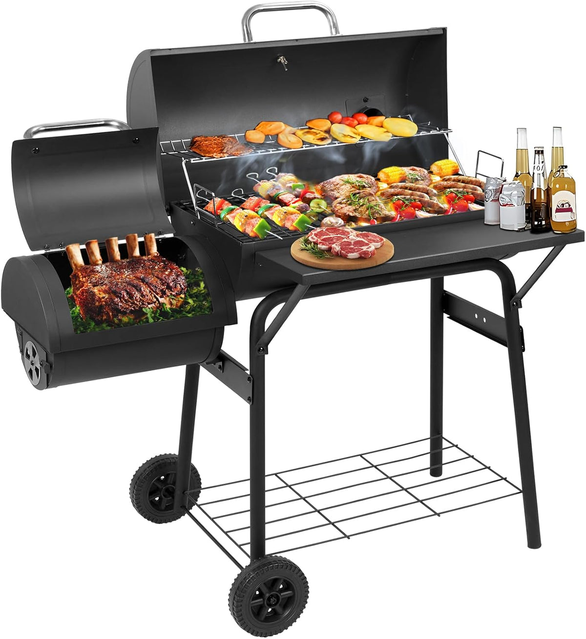 Offset Charcoal Grill Smoker with Side Table