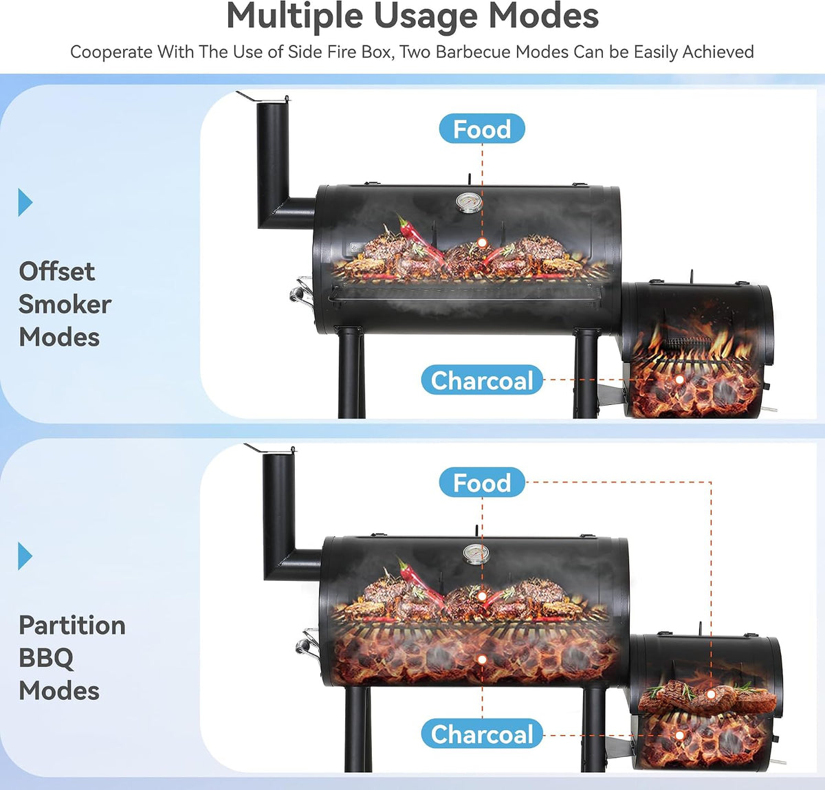 28 Inch 2-in-1 Offset Charcoal Smoker Grill