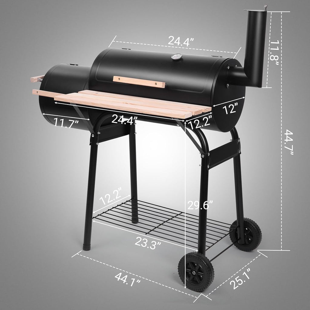 Wheeled Offset Charcoal BBQ Smoker