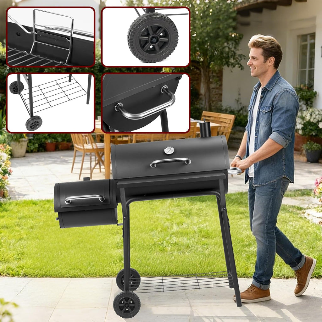 Offset Charcoal Grill Smoker with Side Table