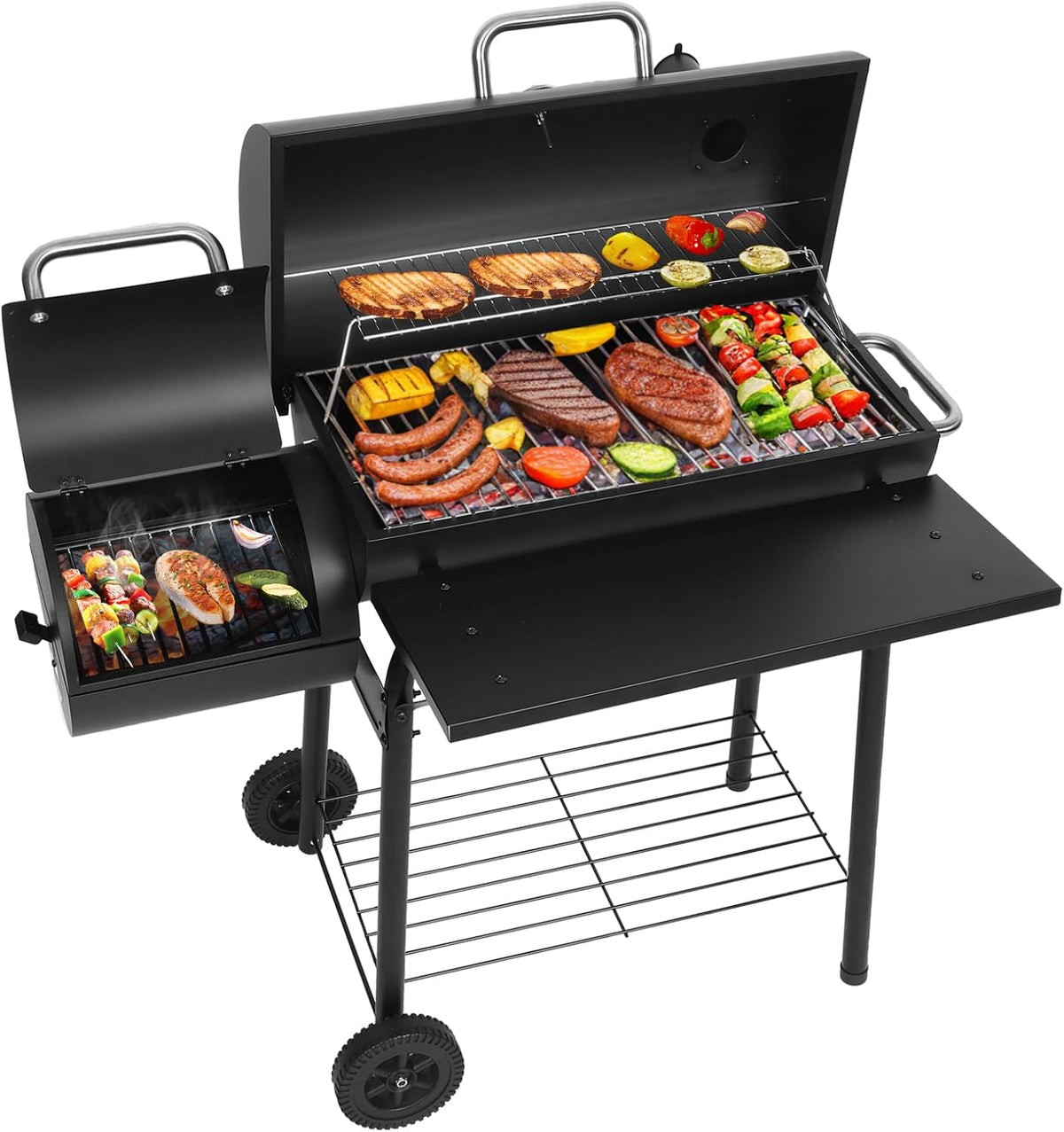 Barrel Offset Charcoal Grill Smoker Combo