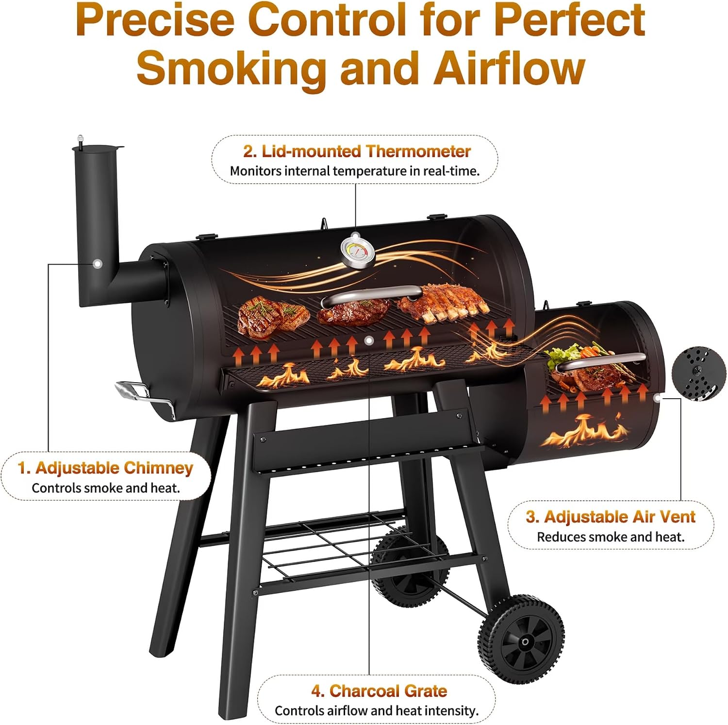Offset Charcoal Grill Smoker Combo