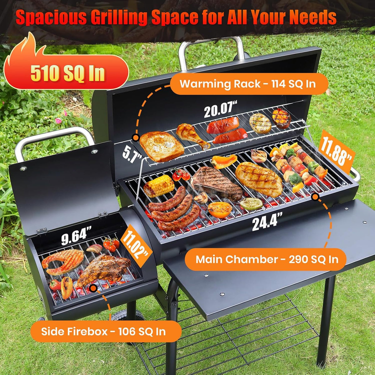 Barrel Offset Charcoal Grill Smoker Combo