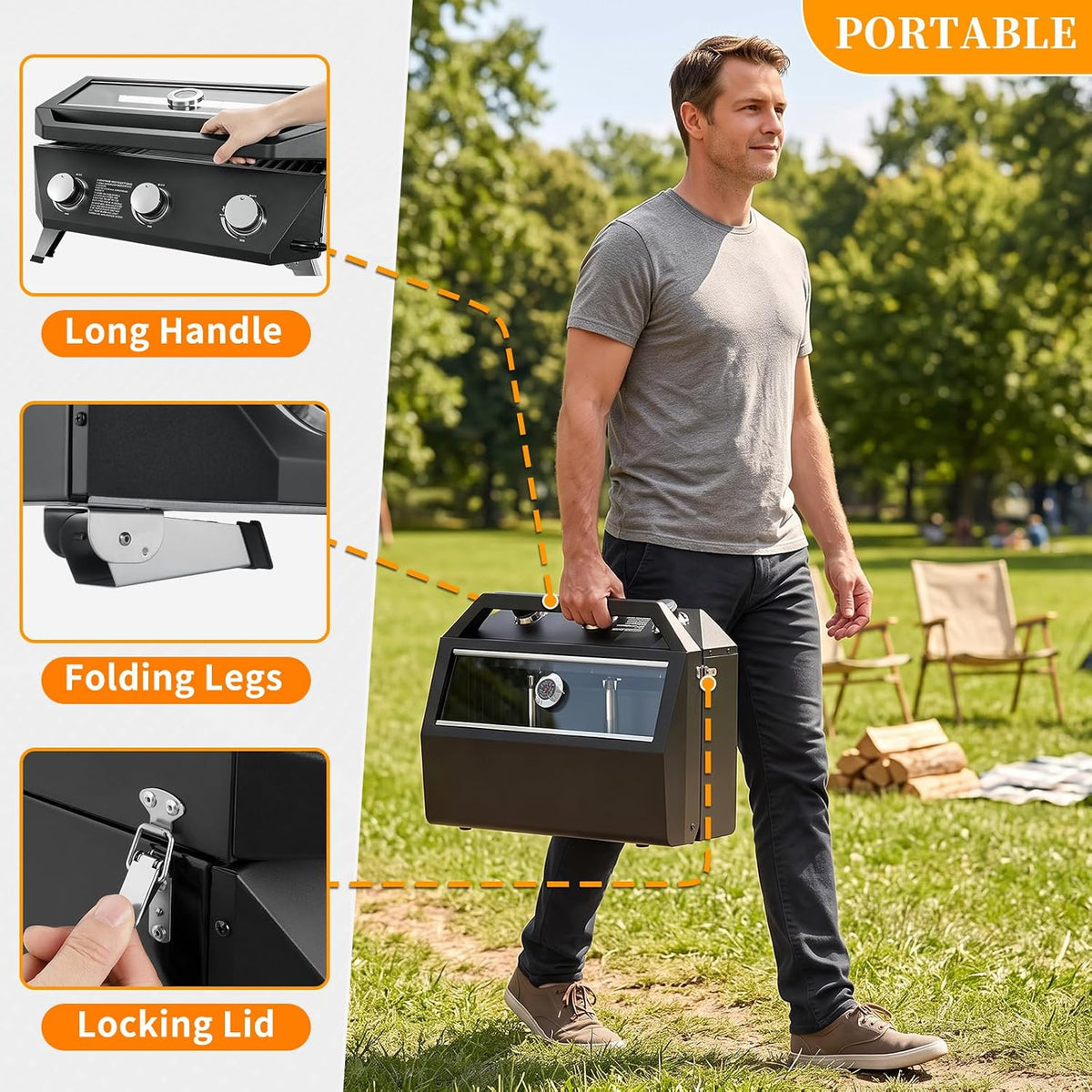 Compact 3-Burner Propane Gas Grill Griddle Combo