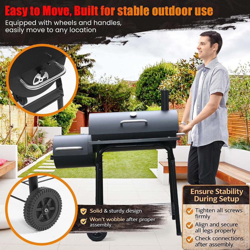 Barrel Offset Charcoal Grill Smoker Combo