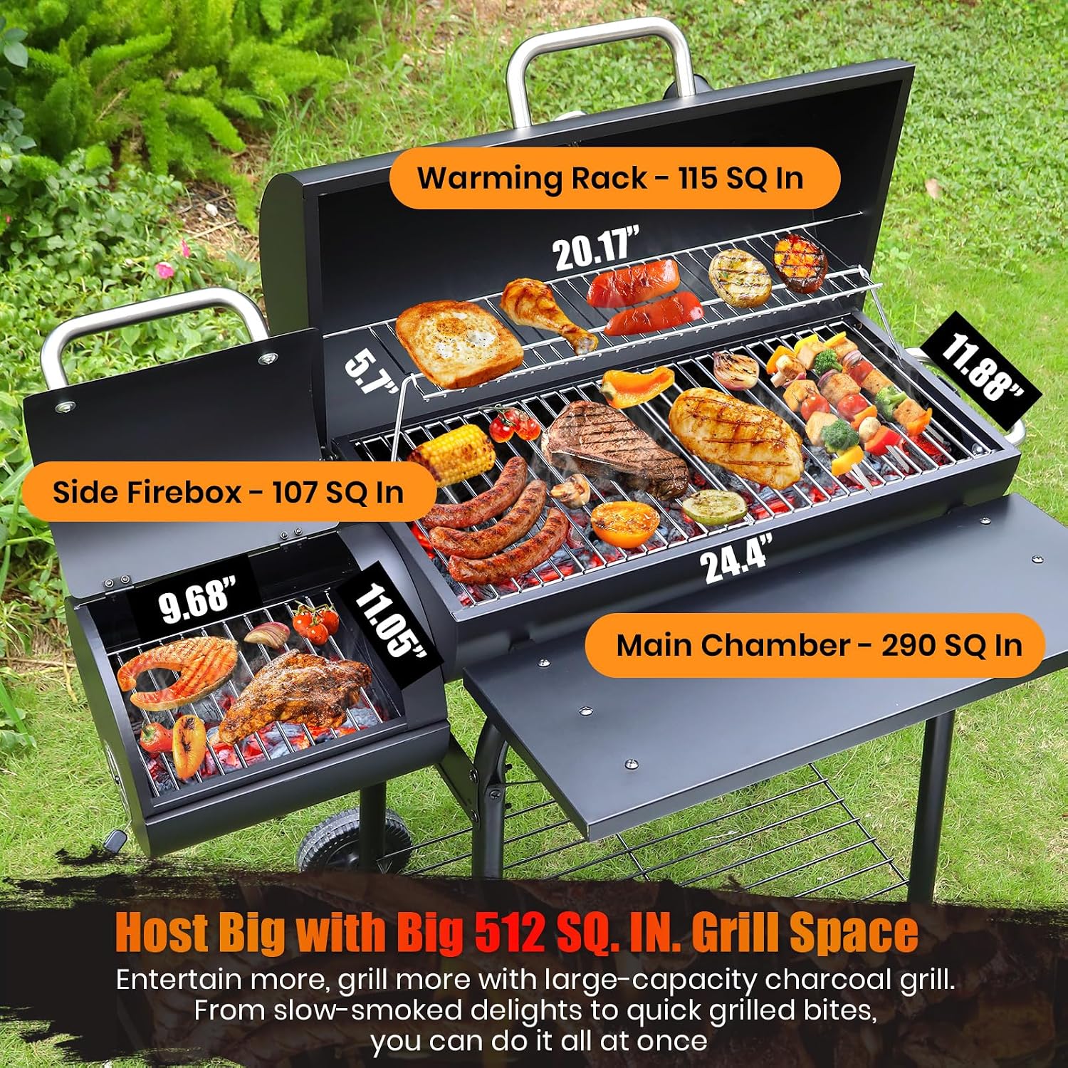 Barrel Offset Charcoal Grill Smoker