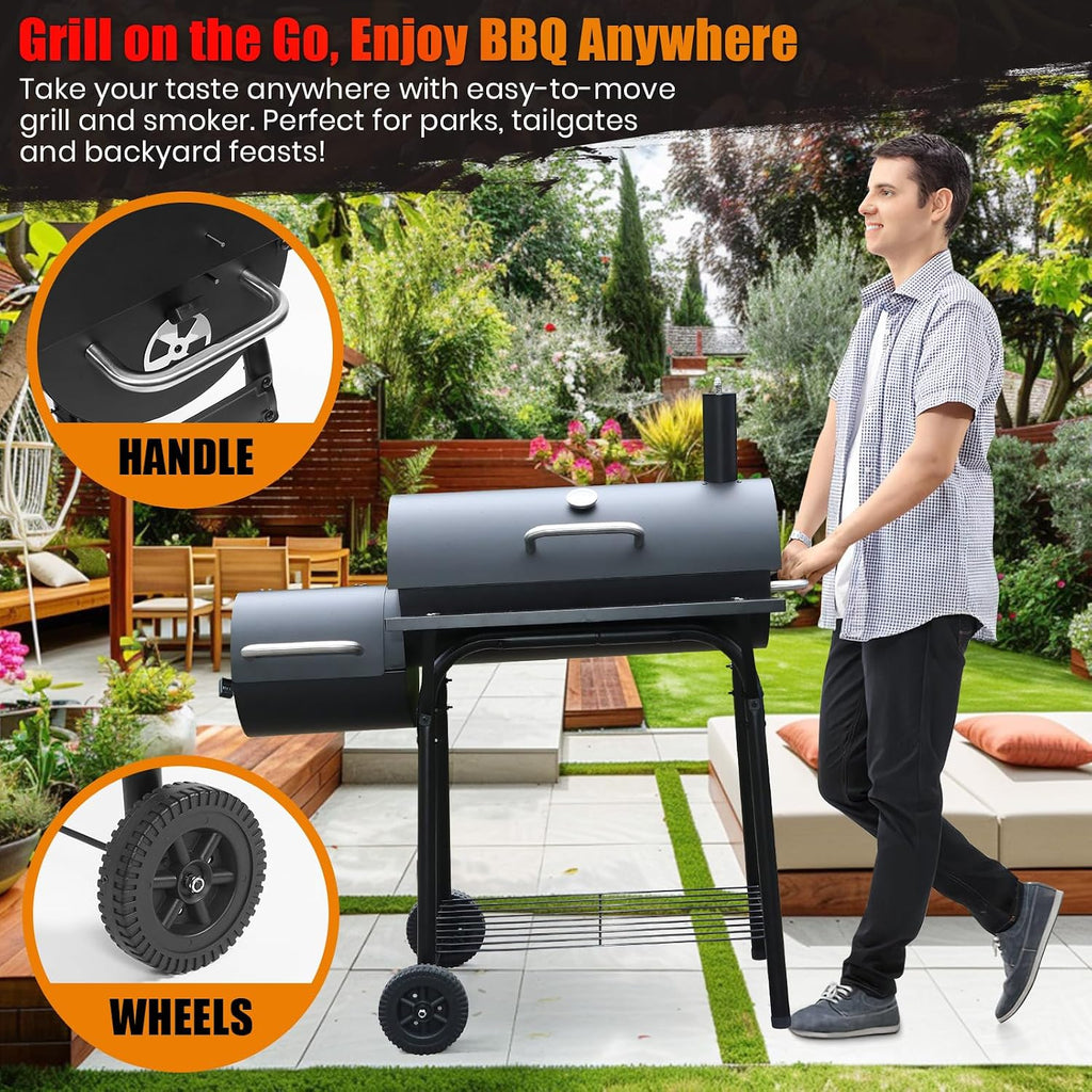 Barrel Offset Charcoal Grill Smoker