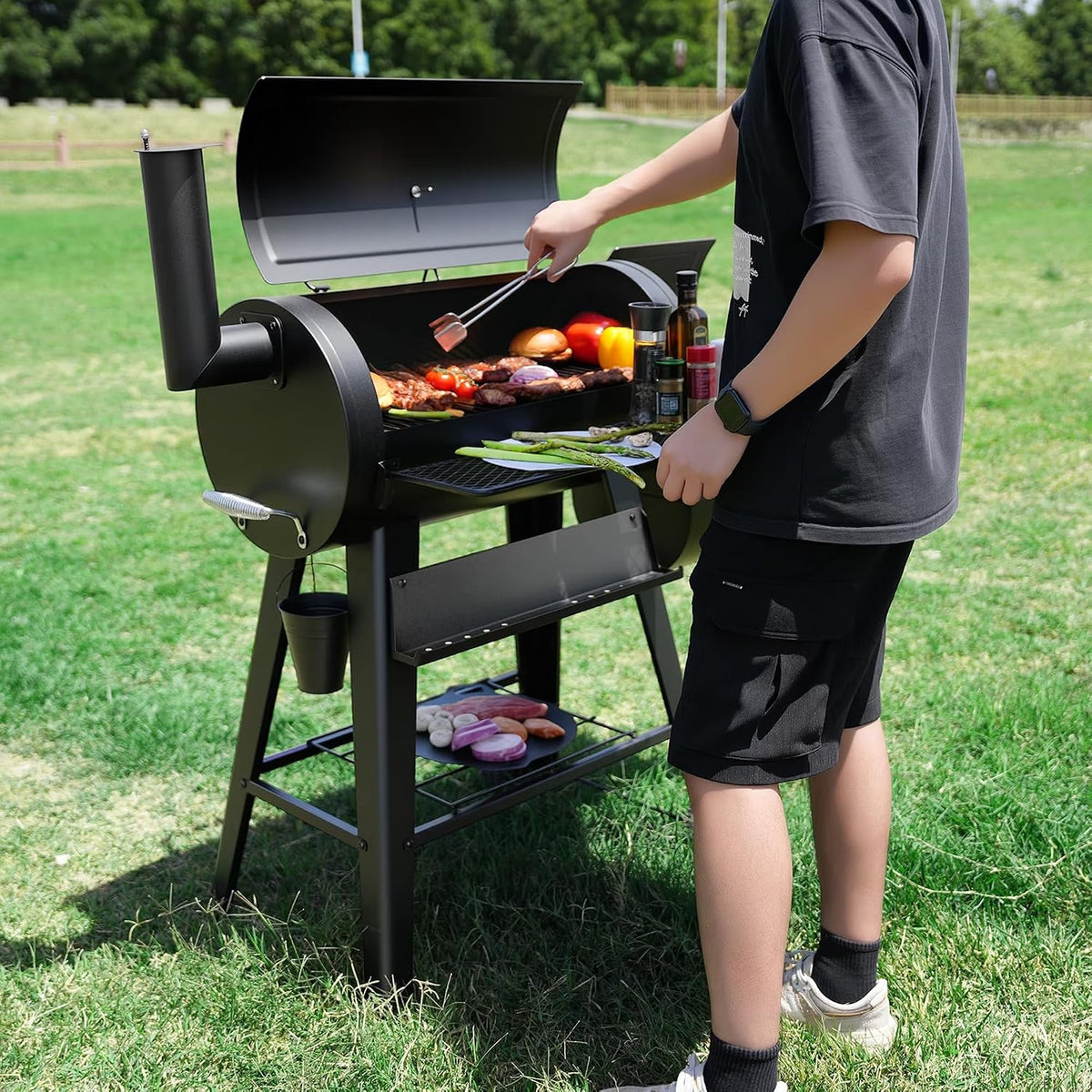 Offset Charcoal Grill Smoker Combo