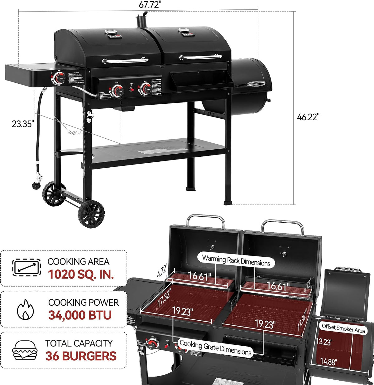 2-Burner Dual Fuel Offset Grill Smoker