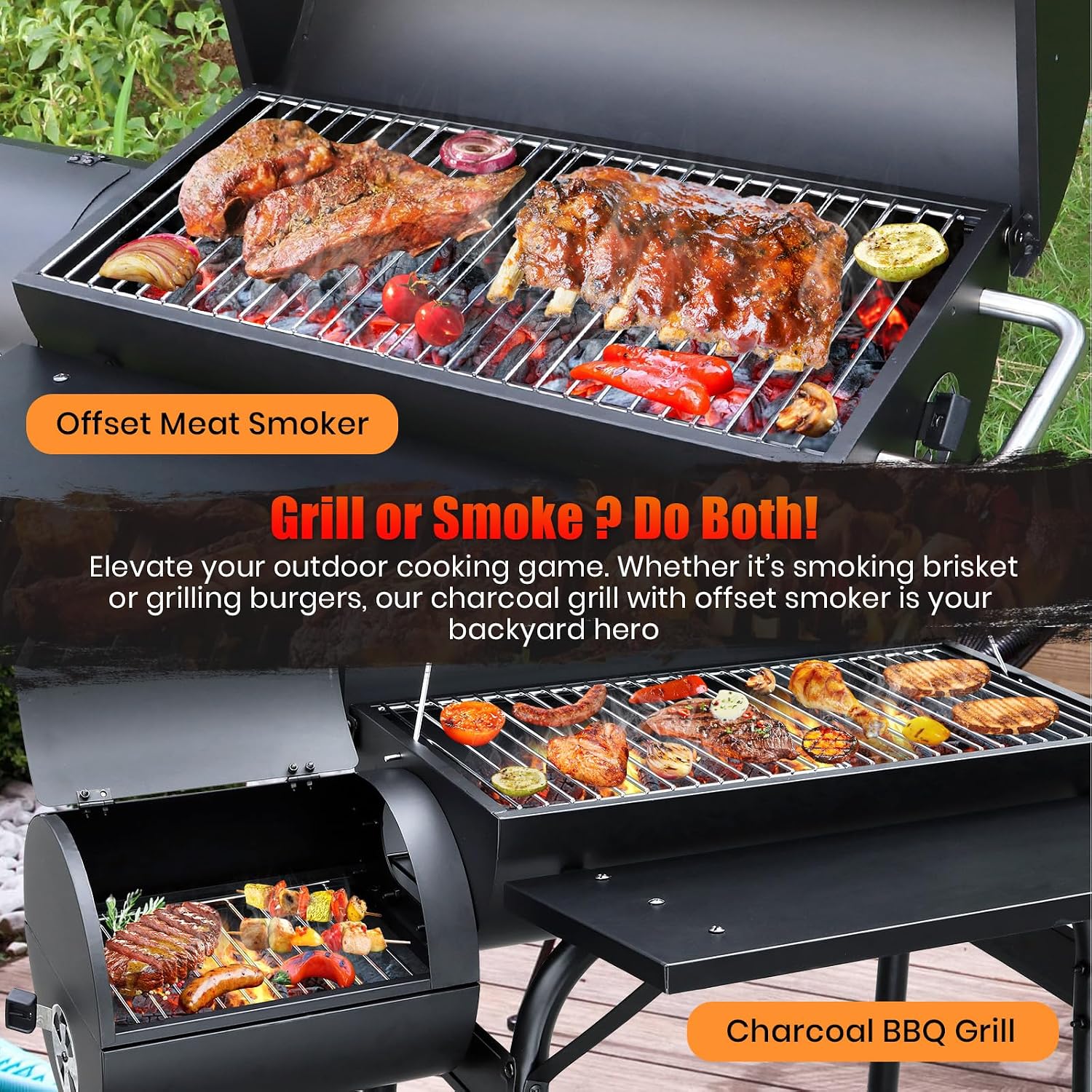 Barrel Offset Charcoal Grill Smoker