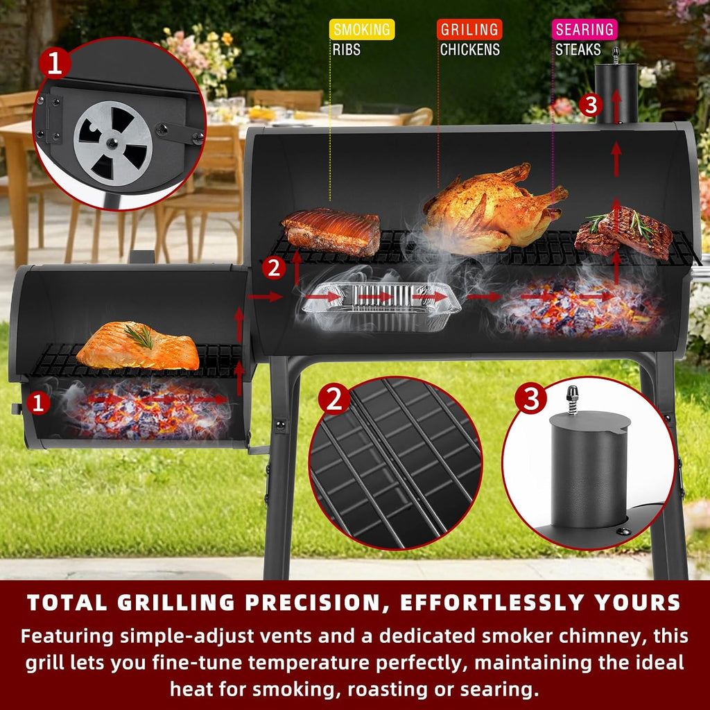 Offset Charcoal Grill Smoker with Side Table