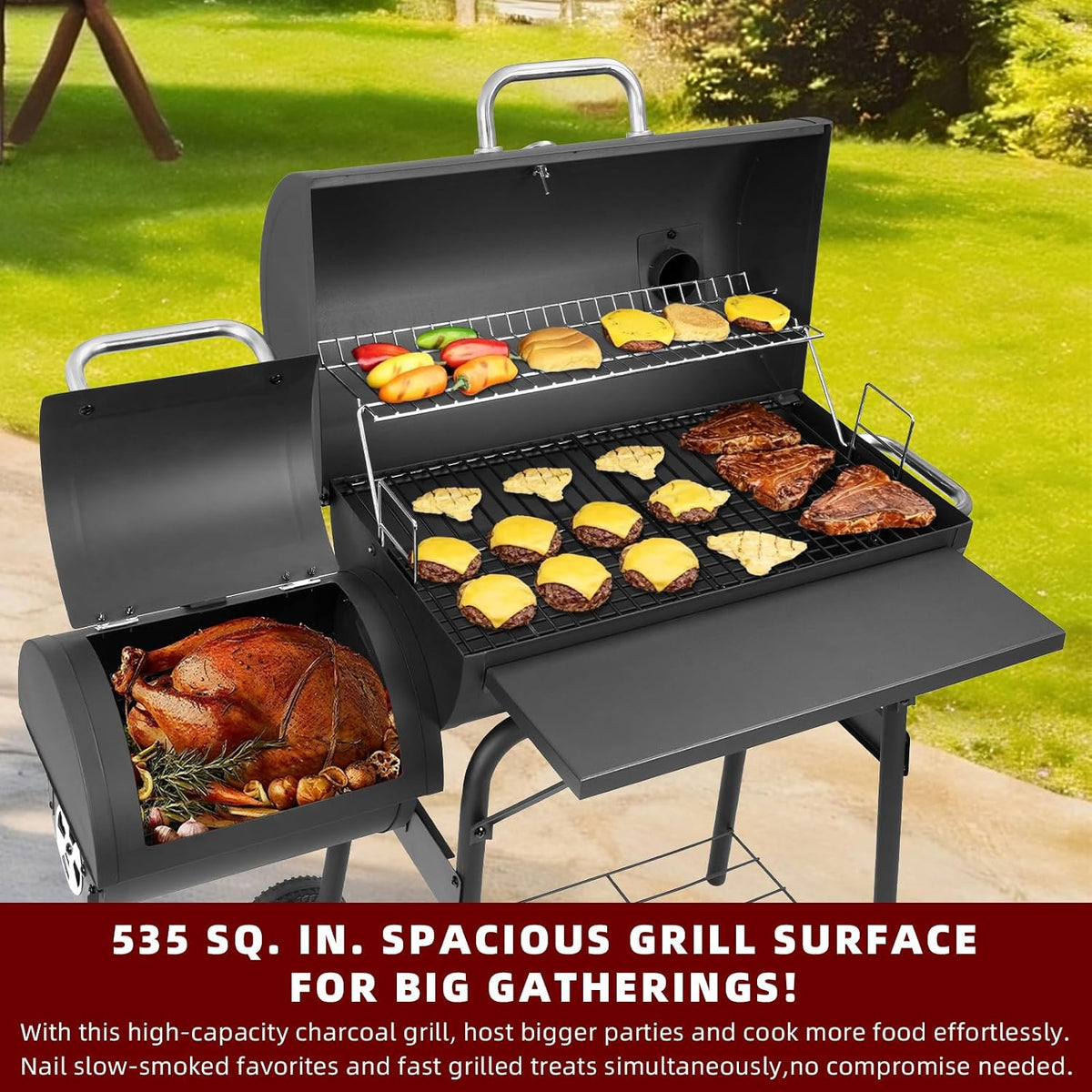 Offset Charcoal Grill Smoker with Side Table