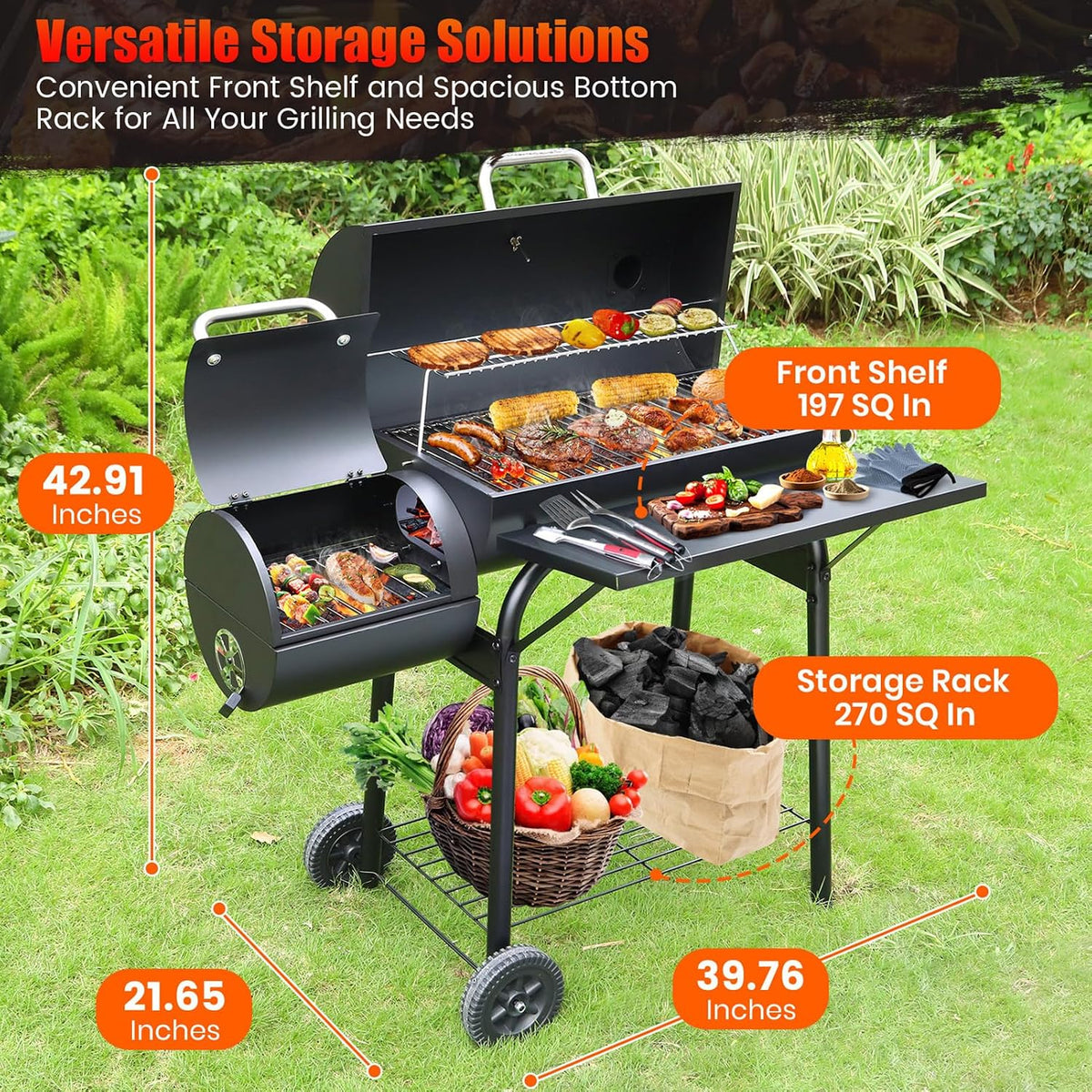 Barrel Offset Charcoal Grill Smoker Combo
