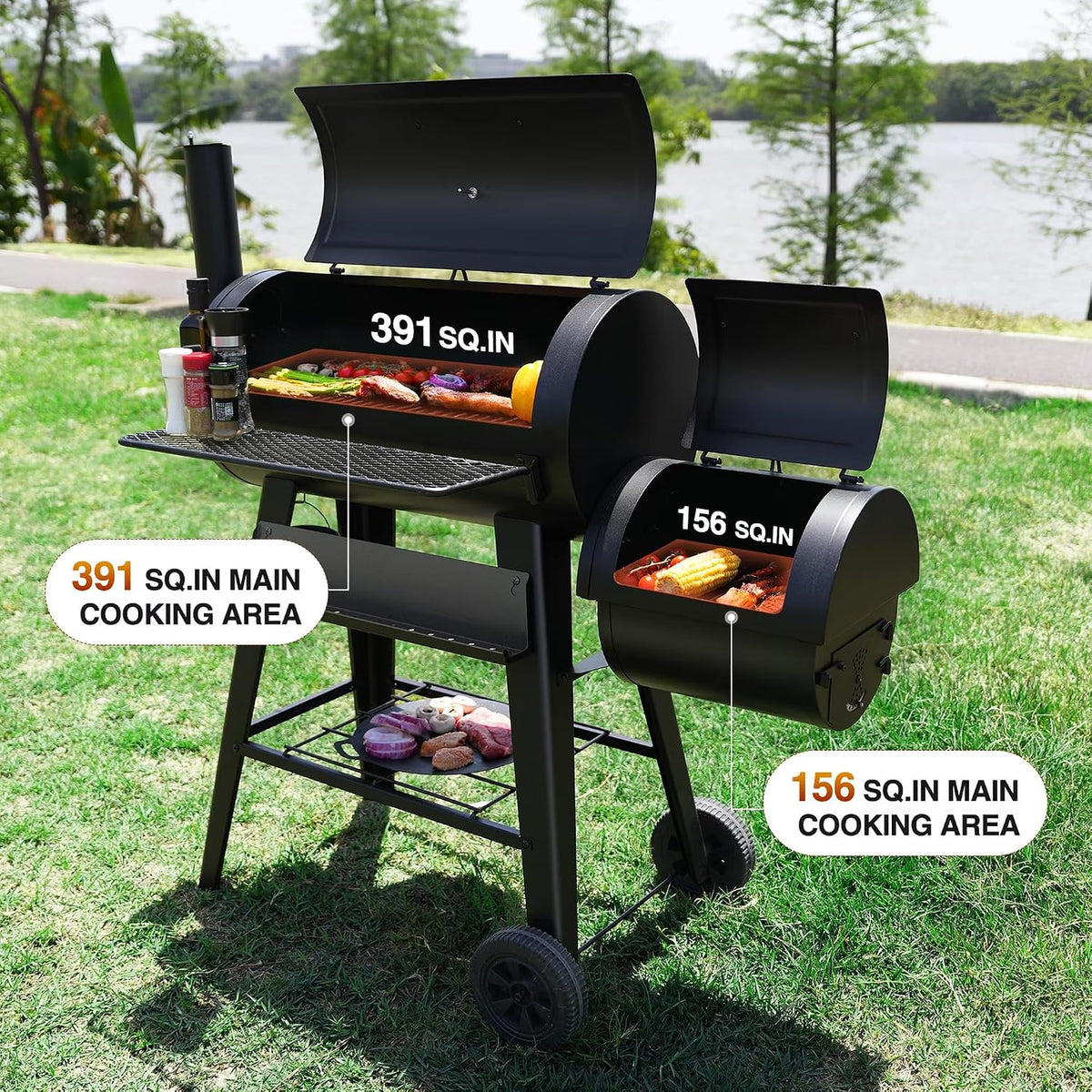 Offset Charcoal Grill Smoker Combo