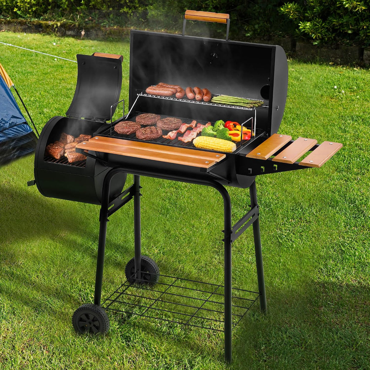 Barrel Offset Charcoal Smoker Grill