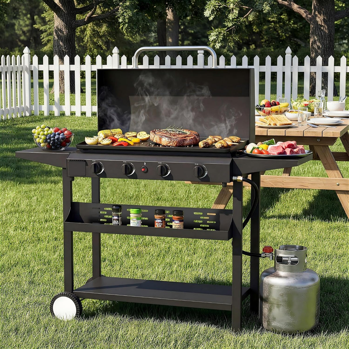 4-Burner Standing Propane Flat Top Griddle