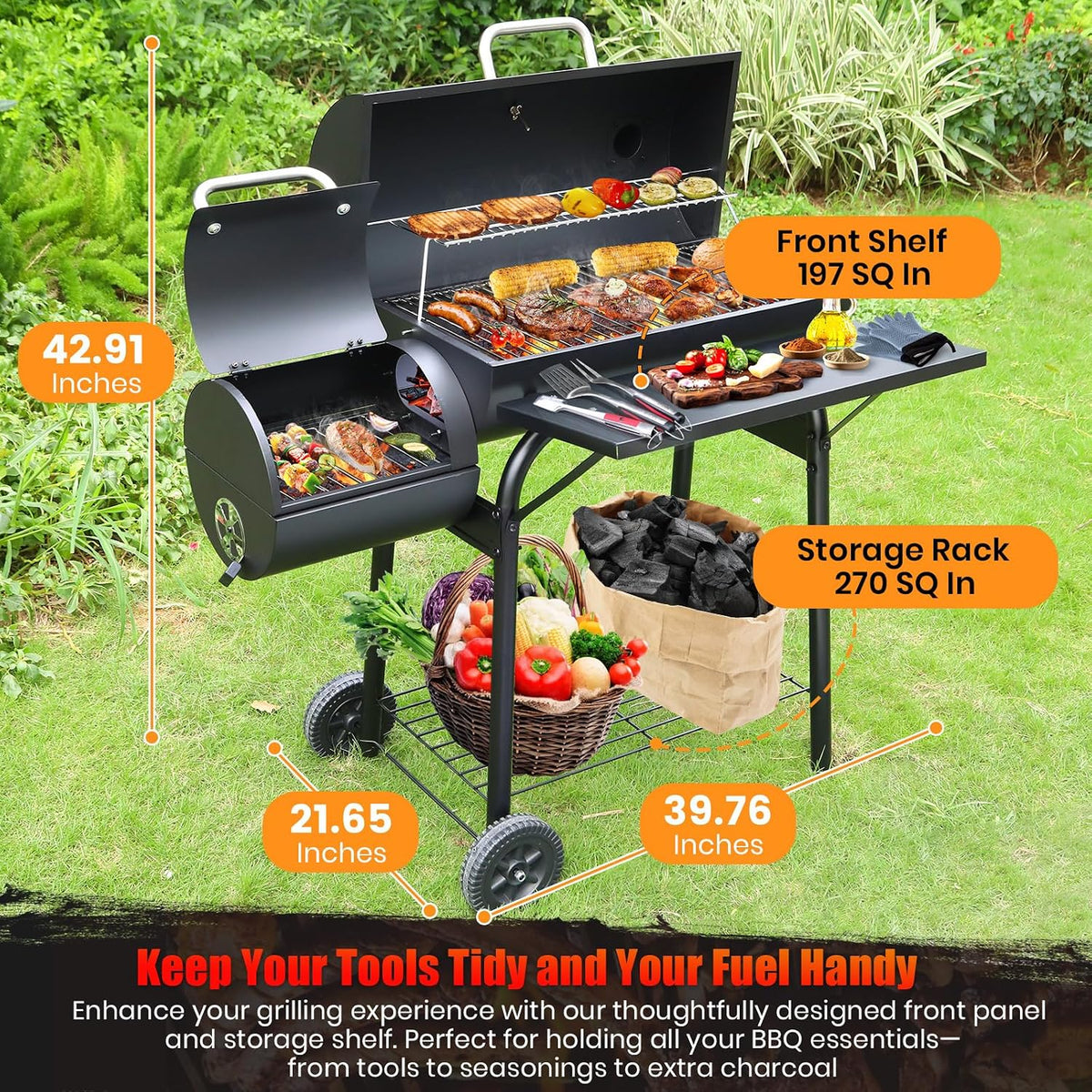 Barrel Offset Charcoal Grill Smoker