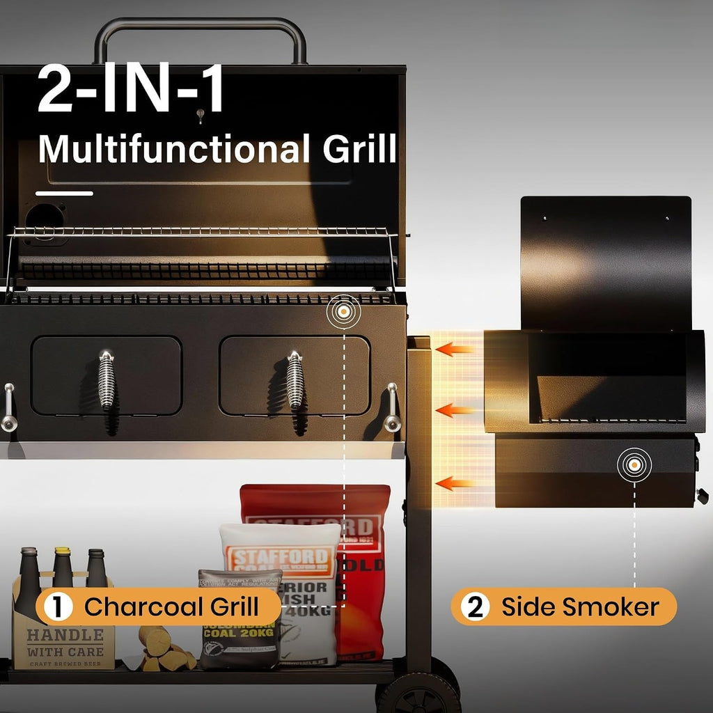 Large Offset Charcoal BBQ Smoker Grill