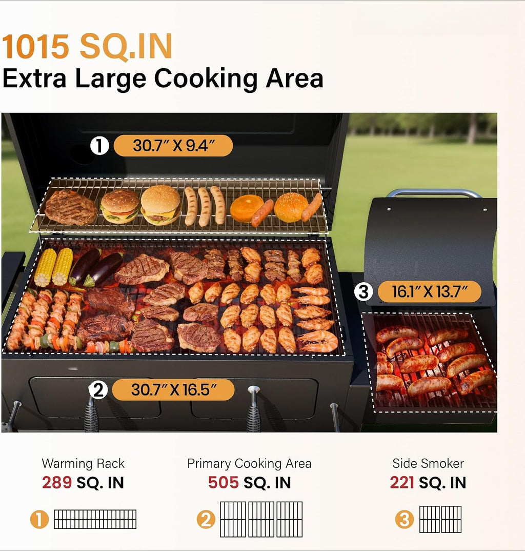 Large Offset Charcoal BBQ Smoker Grill
