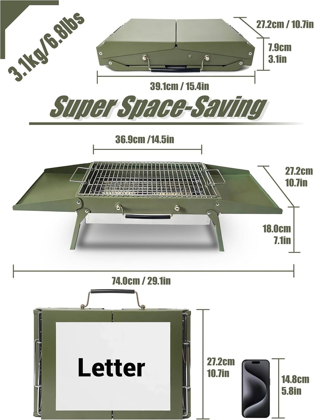 Compact Foldable Portable Charcoal Grill