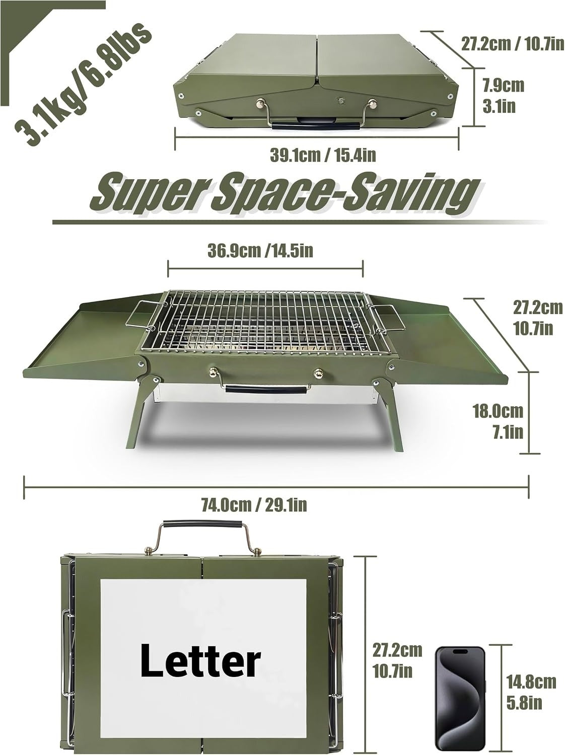 Compact Foldable Portable Charcoal Grill