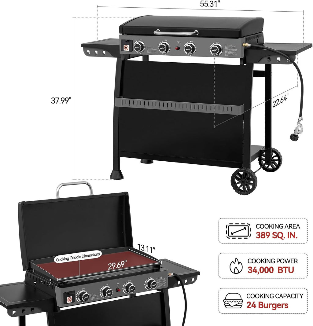 4-Burner Convertible Propane Griddle
