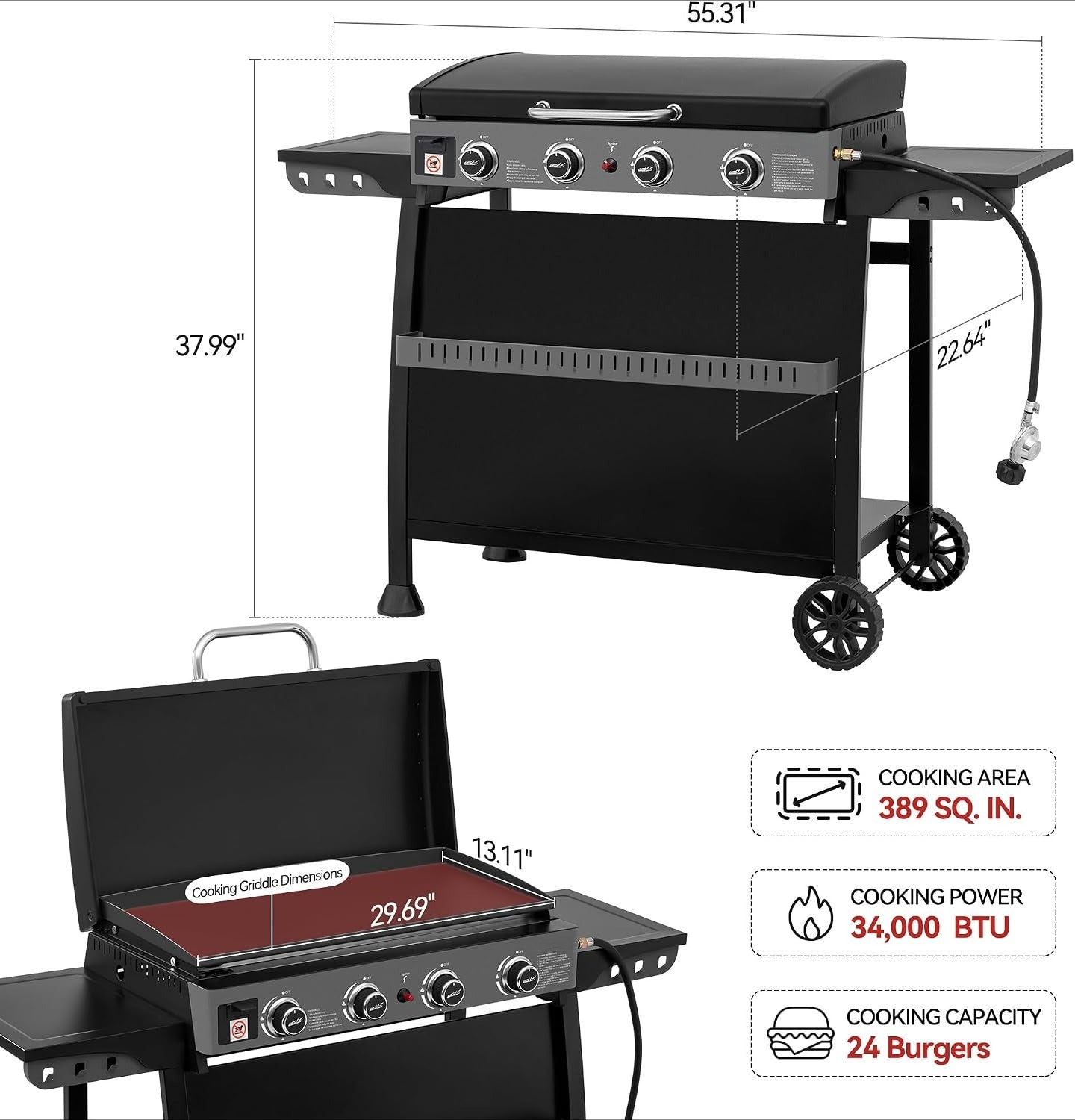 4-Burner Convertible Propane Griddle